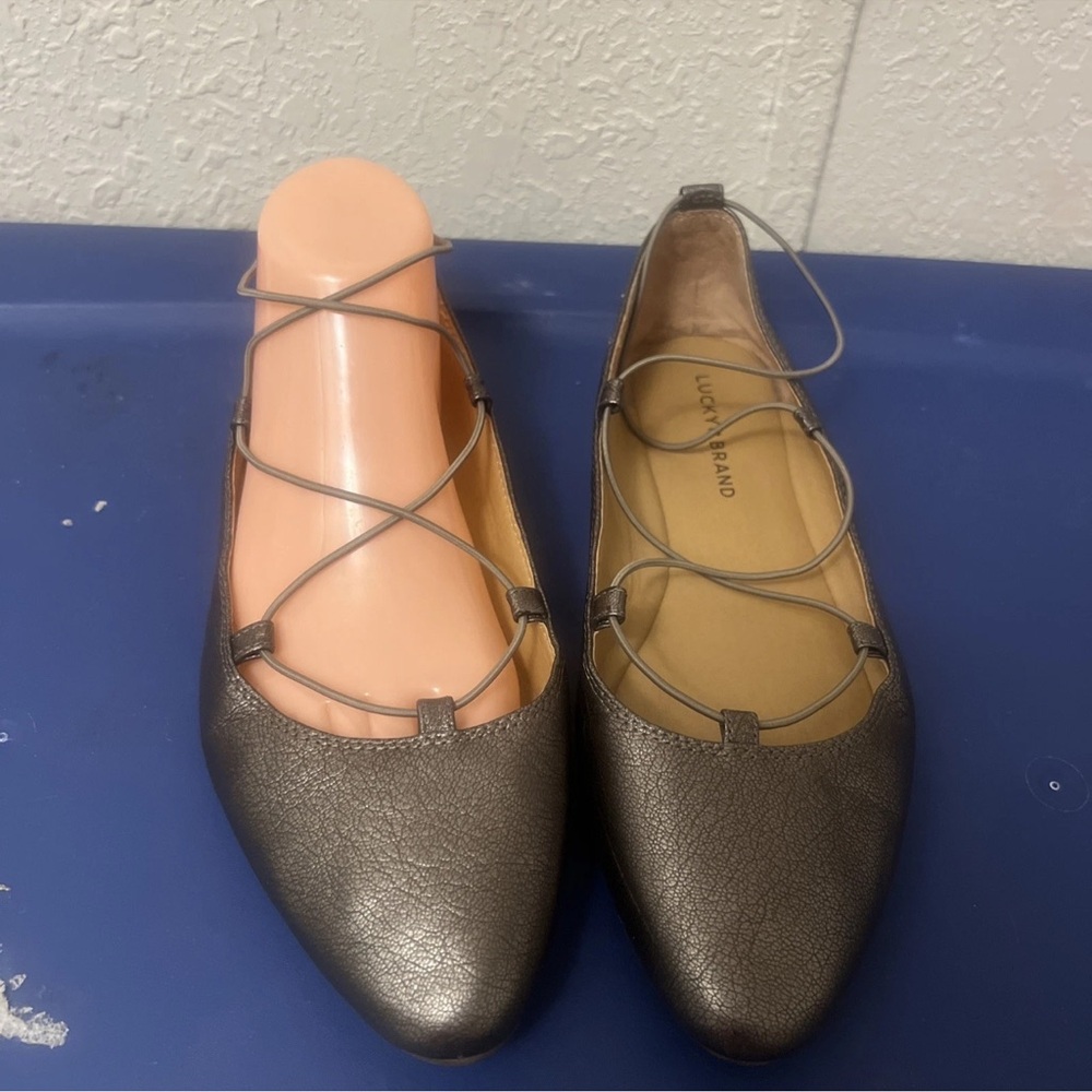 Lucky Brand Silver Ballet Flats with Lace-Up Design